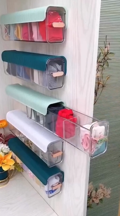 Wall-Mounted Multi-Compartment Storage Organizer with Sliding Drawers & Dust Cover