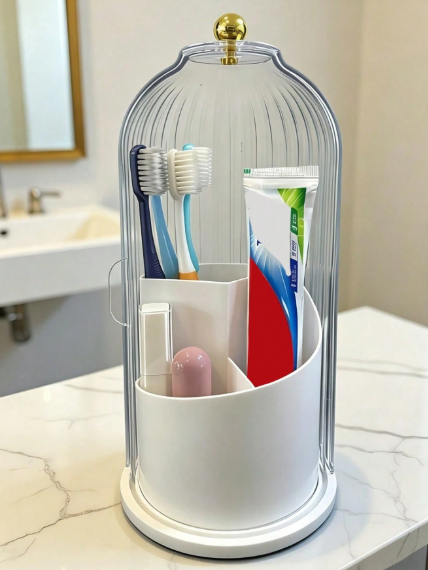Makeup & Toothbrush Holder Organizer With Lid 360 Rotating